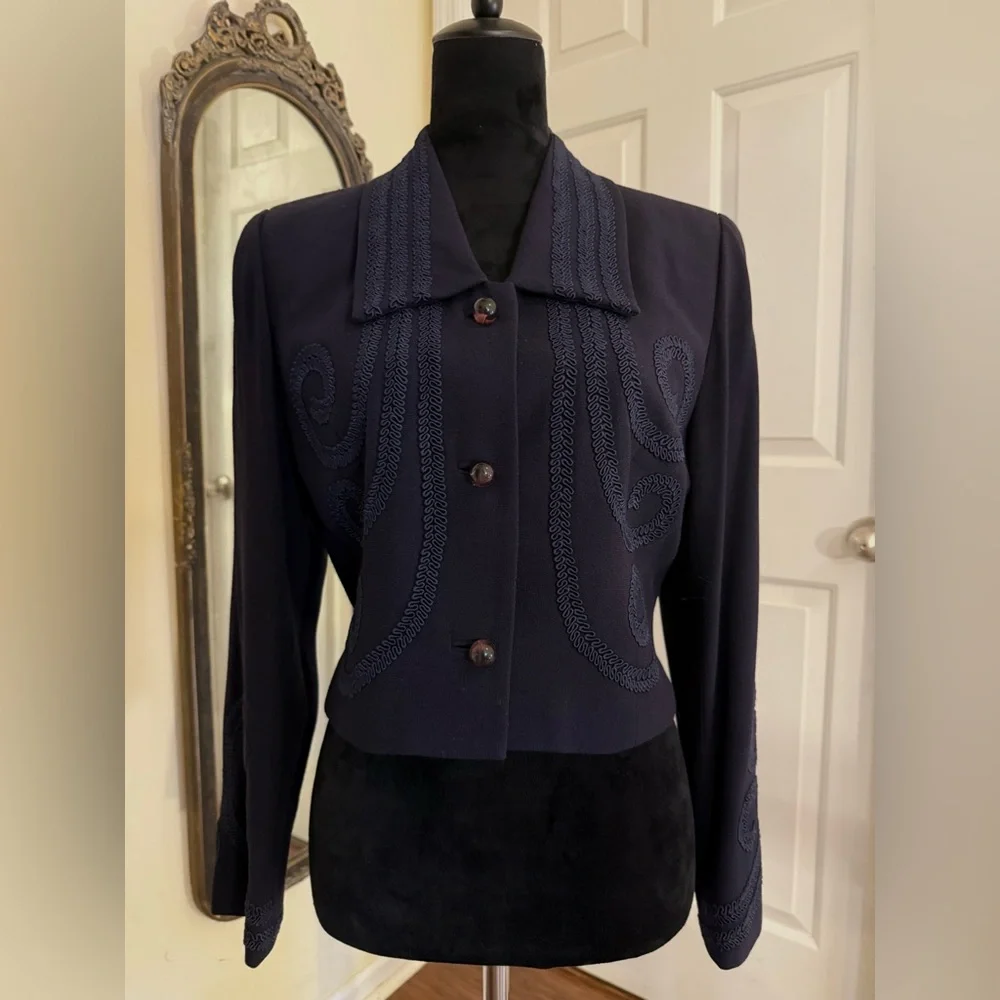 Zelda ~ Vintage Blue/Black Embroidered Soutache Embellished Jacket Blazer